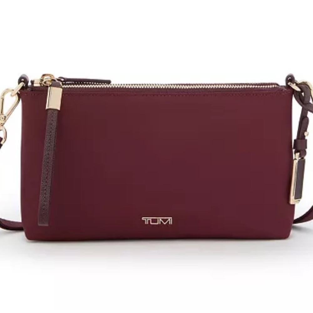 Tumi Wine Crossbody Wristlet with Gold-Tone Accents